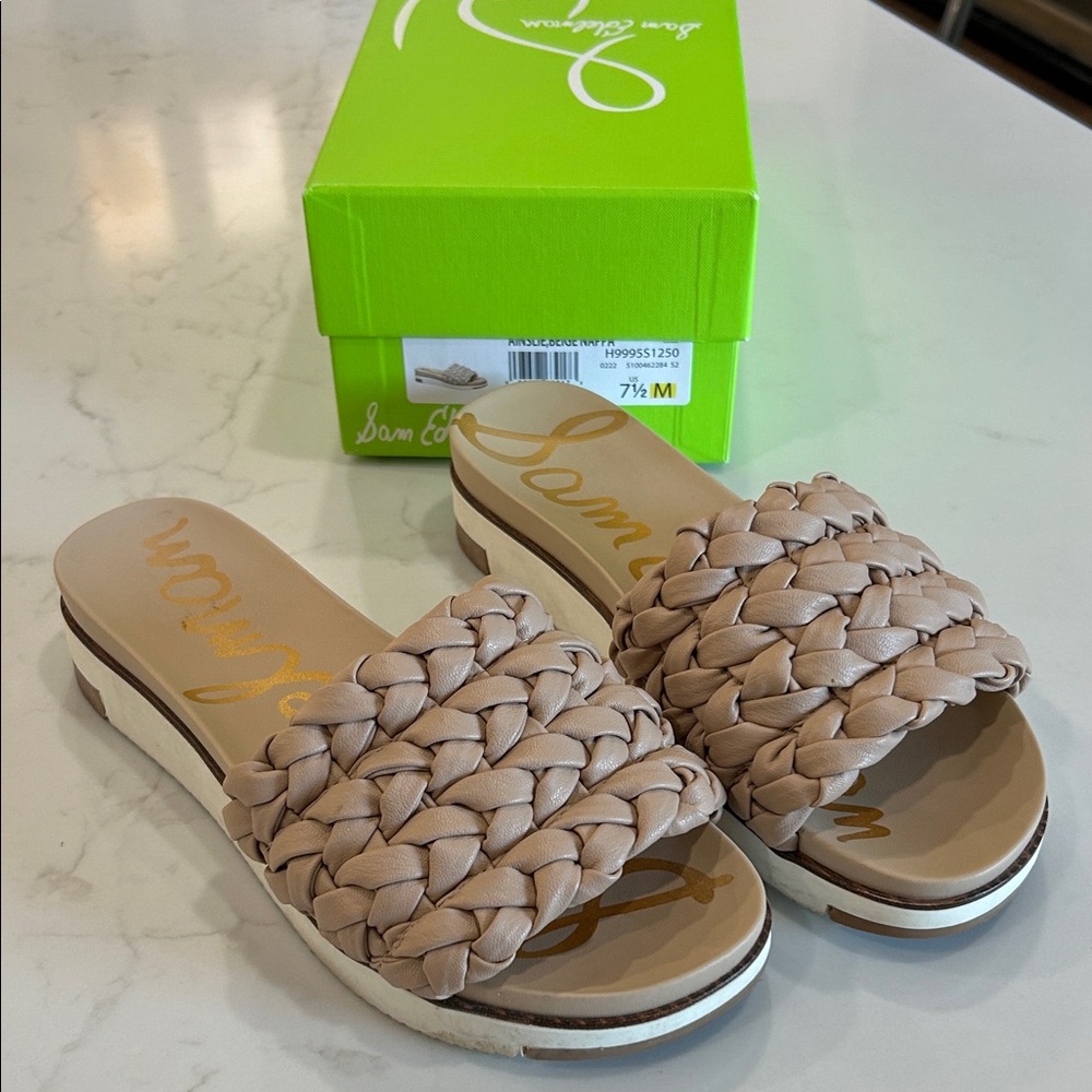 Sam Edelman Beige Braided Slide Sandals
